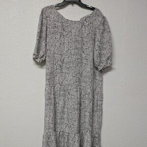 Black and White Dots Bubble-Sleeve Tiered Ruffle A-line Maxi Dress - Size XXL